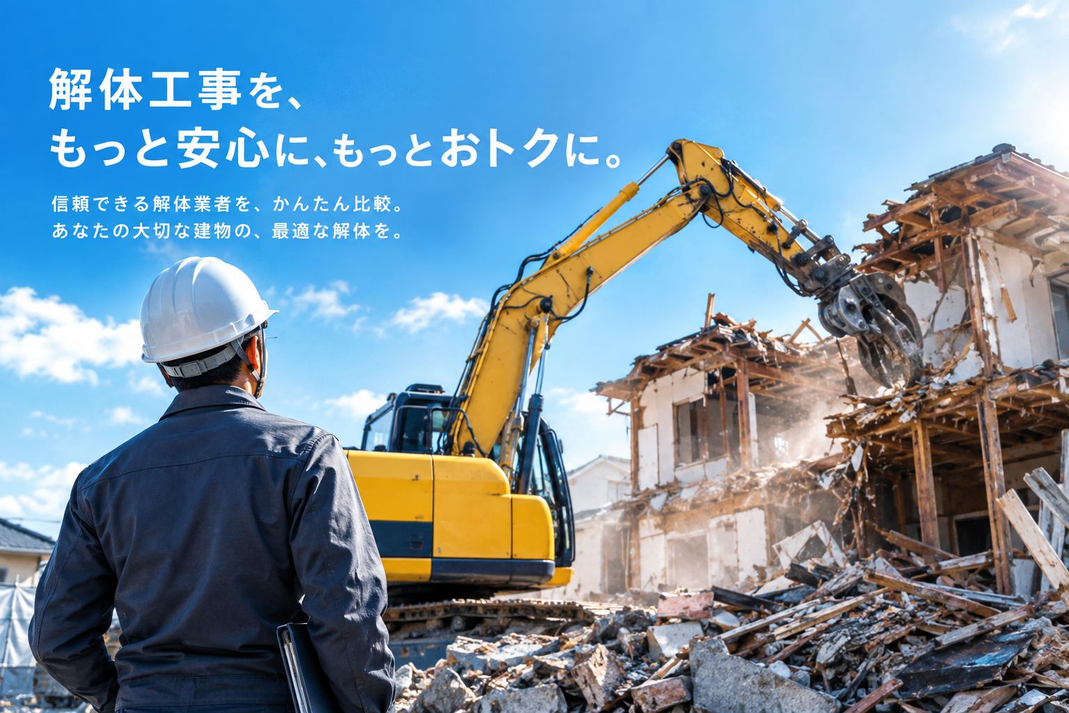 解体工事を、もっと安心に、もっとおトクに。信頼できる解体業者を、かんたん比較。